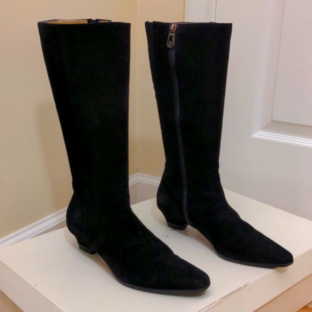 Gorgeous sleek Varda Vero Cuoio Black Suede 3/4 high boots Size 38/8